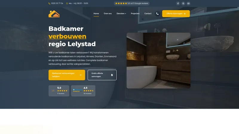 Website van Badkamer renovatie Lelystad | Dijkman Bouw en Installatie