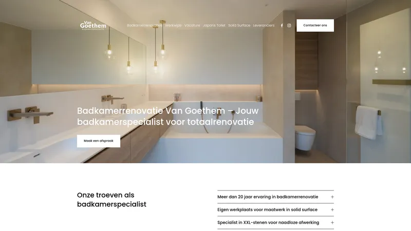 Website van Badkamerrenovatie Van Goethem | Badkamers | Douche | Meubels