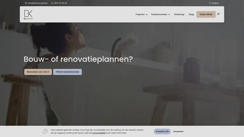 Website van BK Concept Geel - Bouwen, verbouwen, totaalrenovaties & badkamers- Open op afspraak