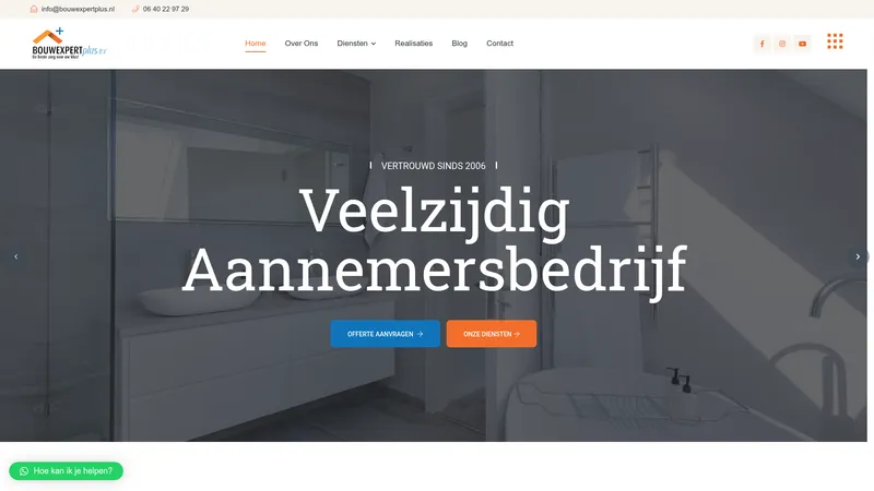Website van Bouwexpertplus BV, Badkamer verbouwen, Stucwerk, Schilderwerk