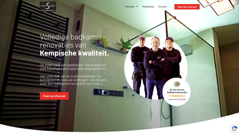 Website van De Vry Service Badkamerrenovatie - loodgieter- Tegelzetter-vloerder - sanitaire herstellingen-Wateronderharders