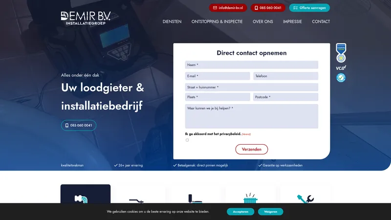 Website van Demir Installatiegroep B.V. | loodgieters | loodgietersbedrijf | loodgieter | Rioolservice | Badkamer installateur