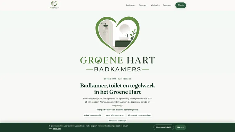 Website van Groene Hart Badkamers