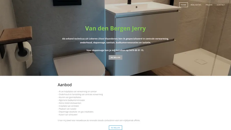 Website van Jerry Van den Bergen : verwarming /sanitair / loodgieter / isolatie / badkamer