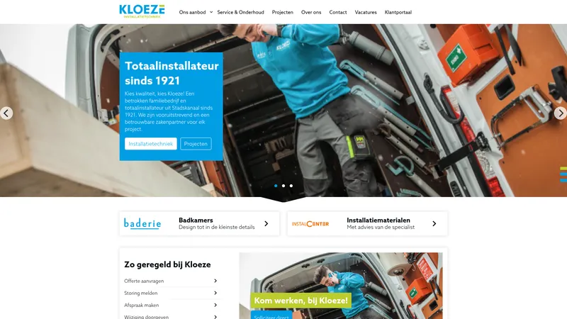 Website van Kloeze Installatietechniek en Baderie
