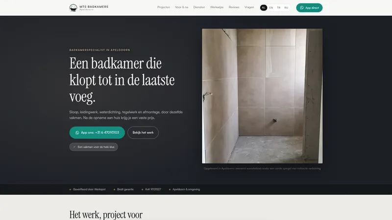 Website van MTS Badkamers