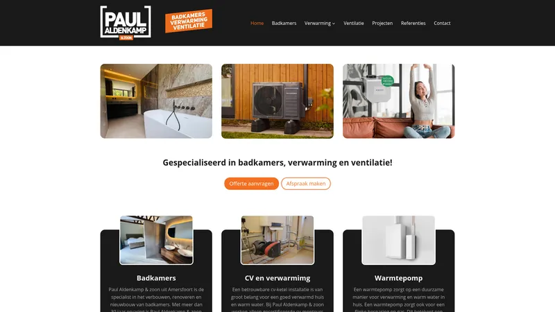 Website van Paul Aldenkamp & Zoon - Badkamers, CV en Ventilatie