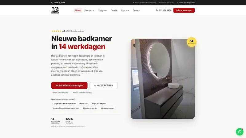 Website van RJS Badkamers