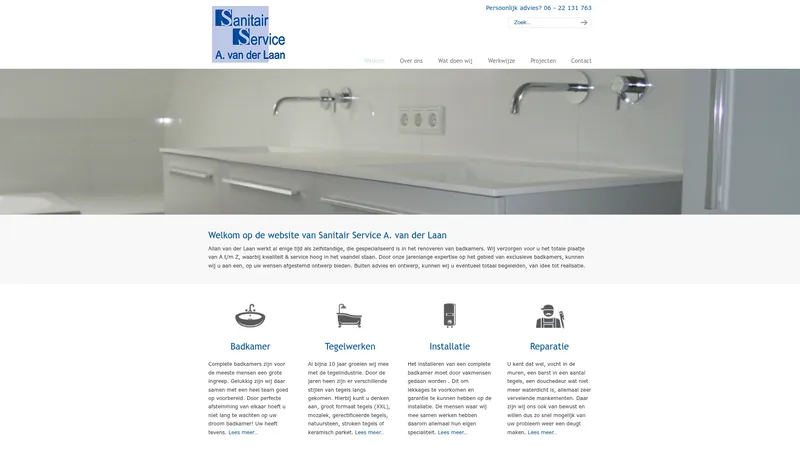 Website van Sanitair Service A. v/d Laan