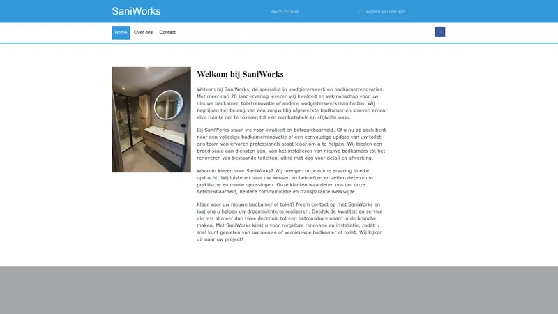 Website van SaniWorks | Loodgieter, Badkamer & Toilet renovatie