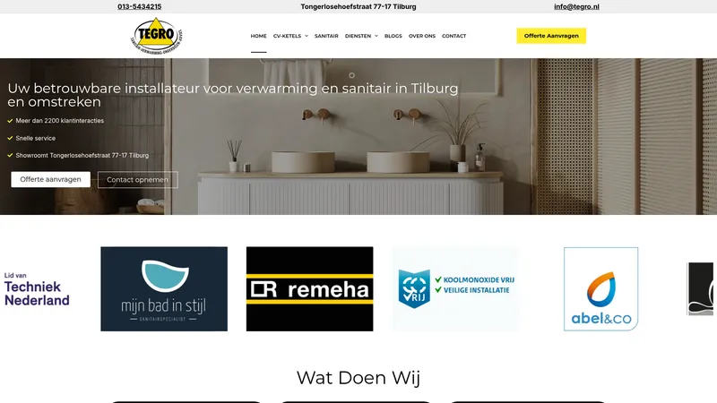 Website van TEGRO Sanitair & Verwarming