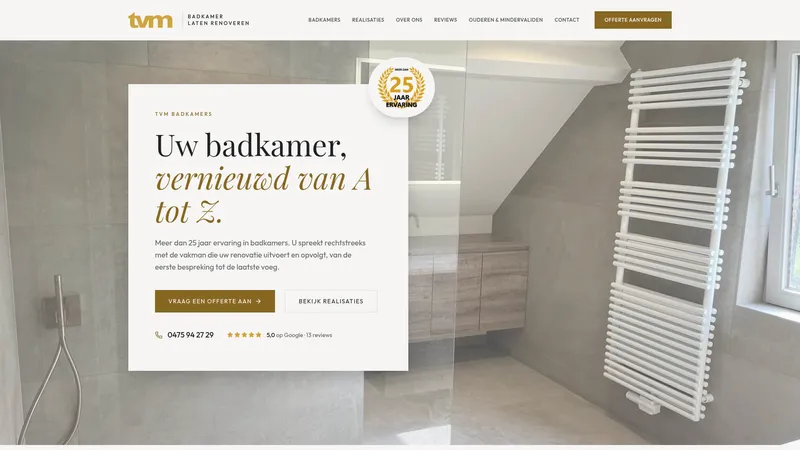 Website van TVM Badkamers