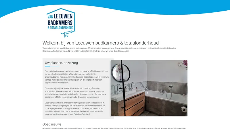 Website van van Leeuwen Badkamers & Totaalonderhoud